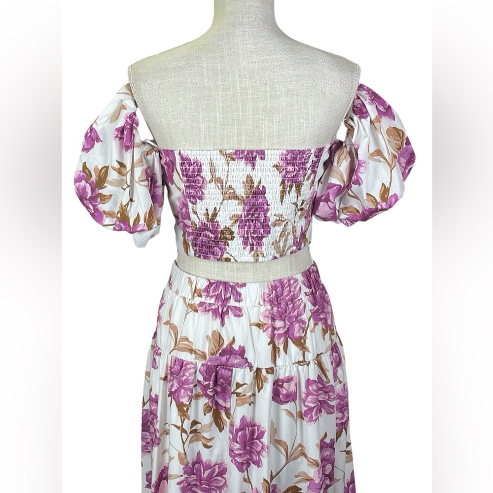 Abercrombie & Fitch Size L Poplin Off Shoulder Top & Maxi Skirt Set Puff Sleeve - Picture 8 of 13